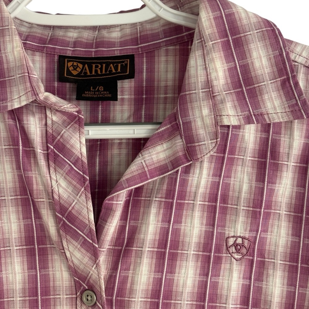 Ariat Womens Button Up Shirt Pink Plaid Size Large Long Sleeve - Picture 3 of 5